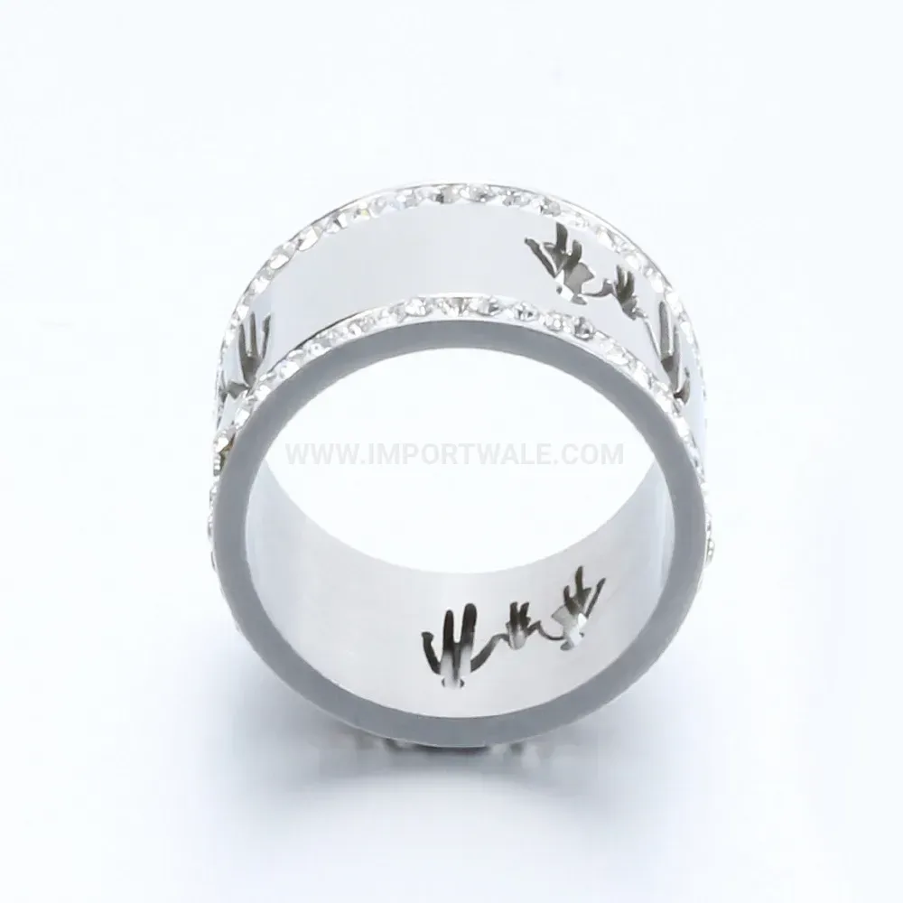 Modern Double-Row Rhinestone Cutout Family Commemorative Stainless Steel Ring