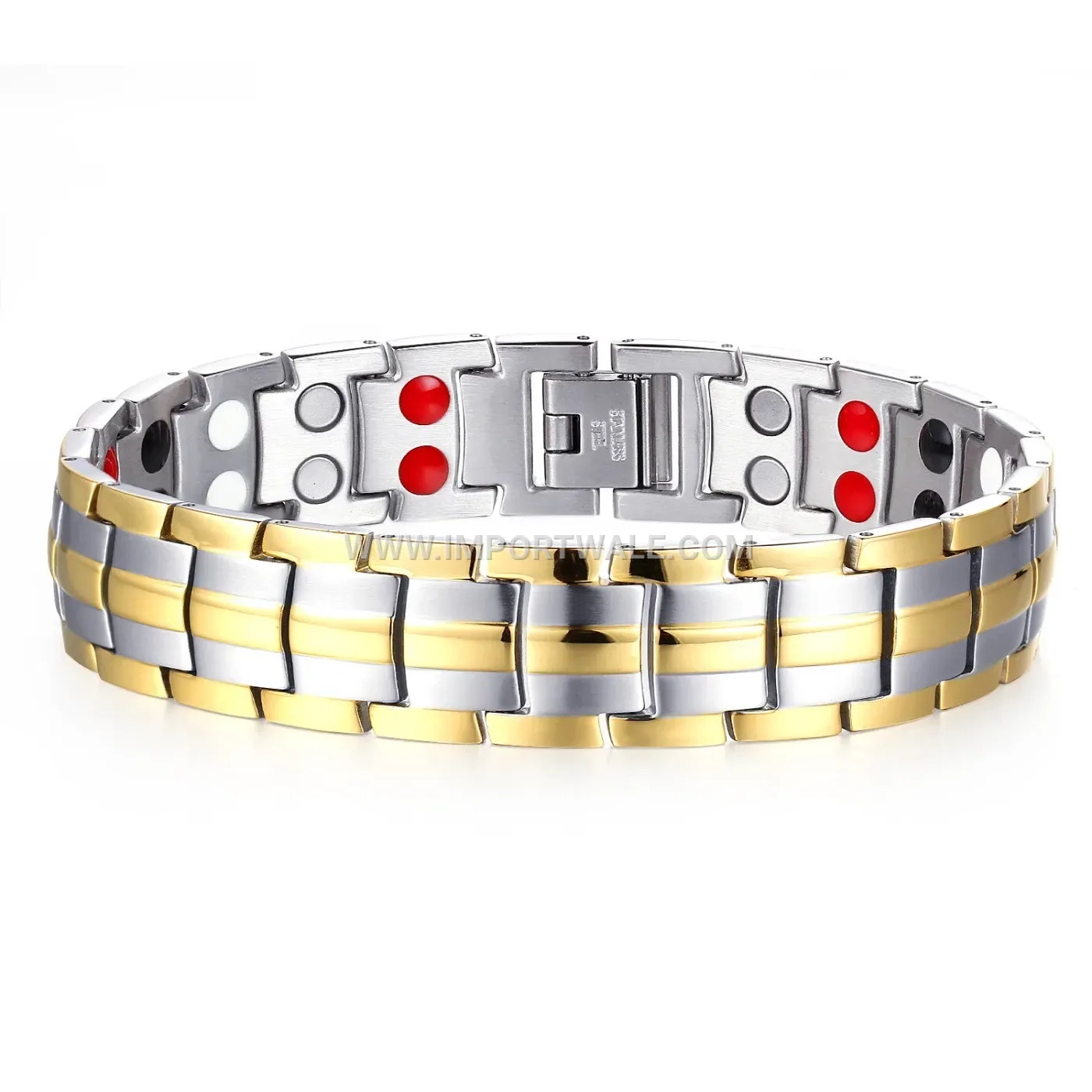 Gold-Inlaid Geometric Titanium Steel Magnetic Therapy Bracelet