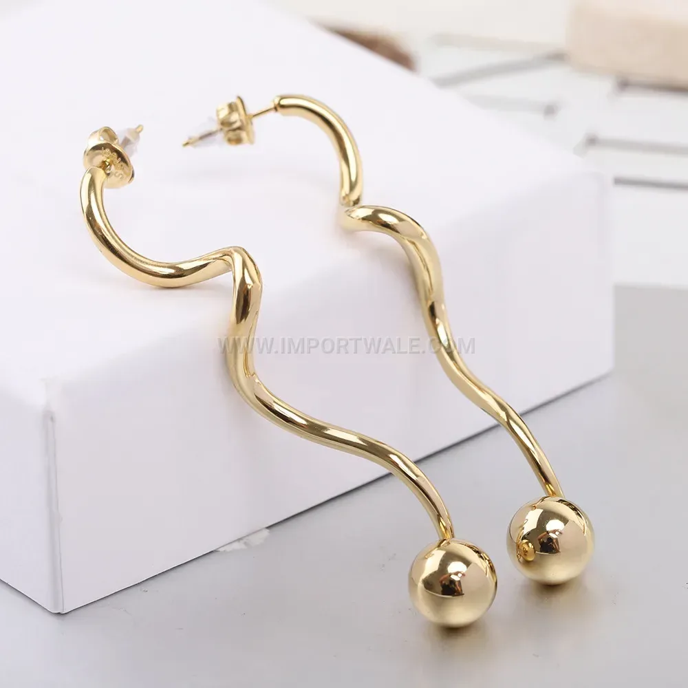 Minimalist Spiral Bar and Round Bead Stainless Steel Stud Earrings