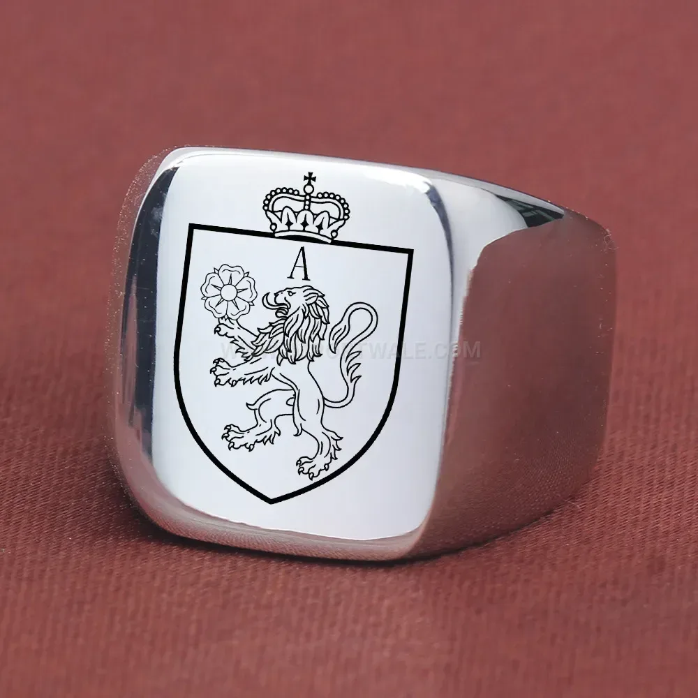 Trendy Vintage Engraved Initial Letter Square Stainless Steel Signet Ring