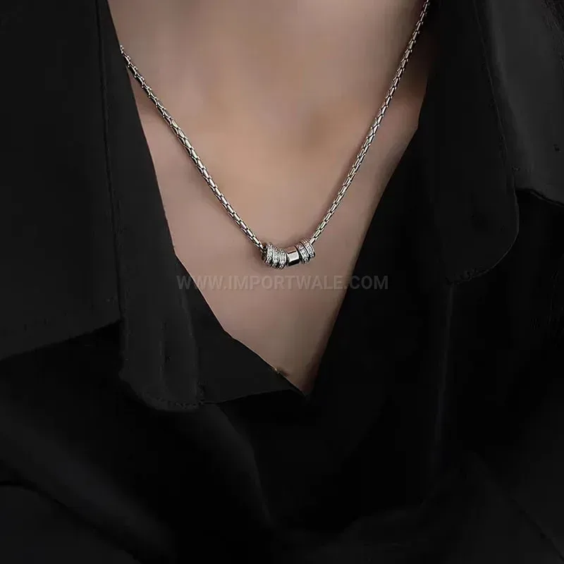 Titanium Steel Sparkling Crystal Ring Pendant Necklace