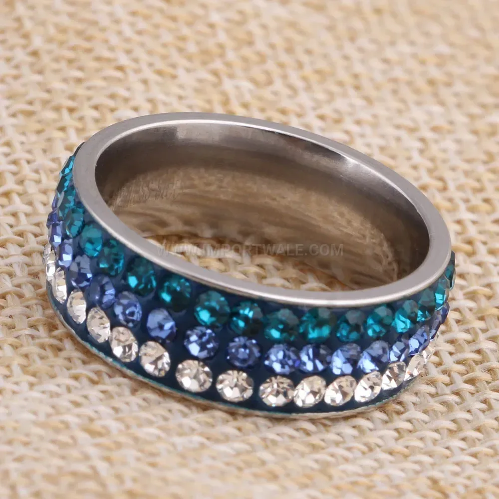 Triple Row Blue Crystal Stainless Steel Band