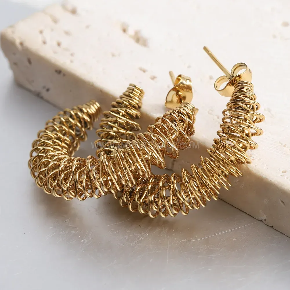 Bold Twisted Rope Motif Stainless Steel Hoop Earrings