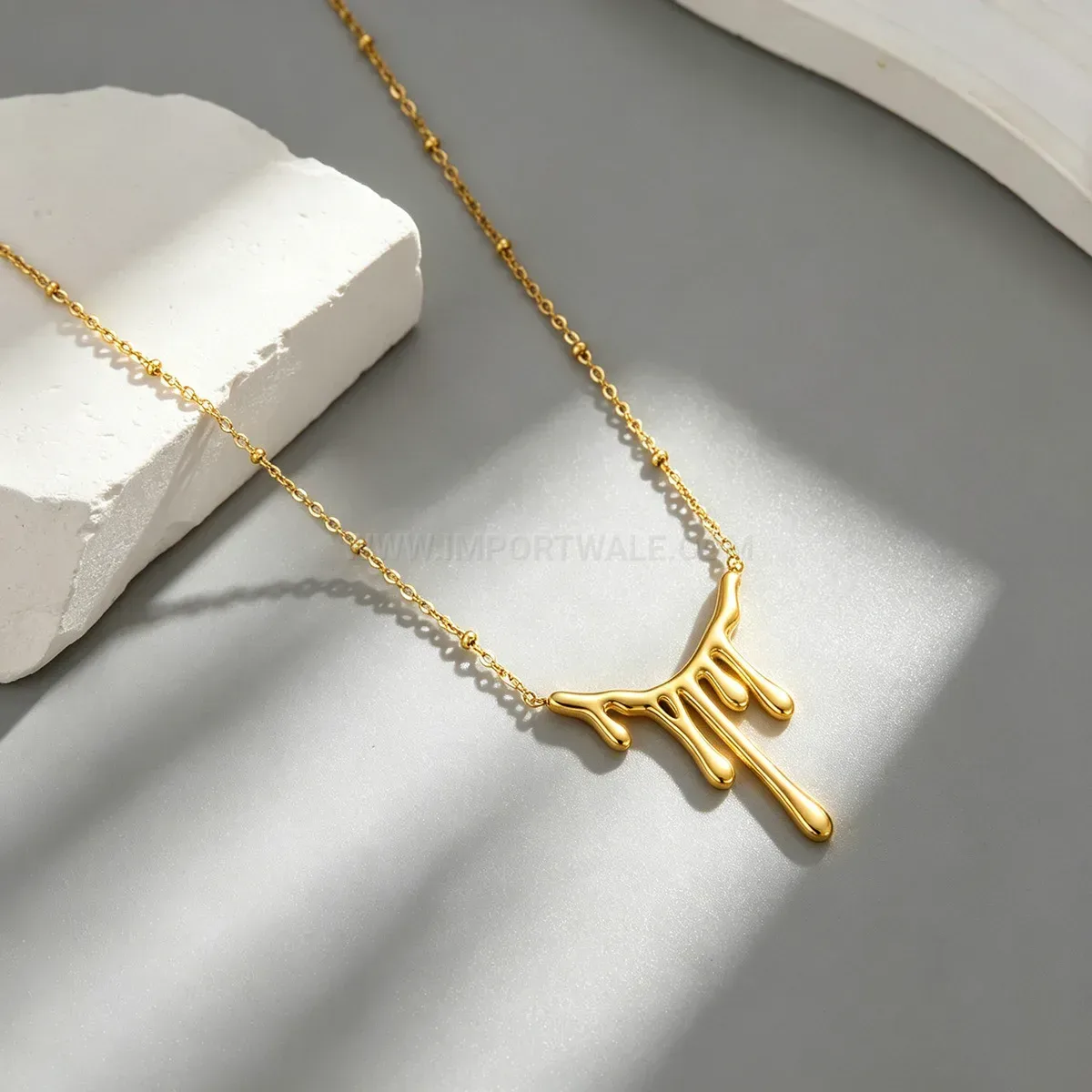 Bold Irregular Lava Teardrop Pendant Stainless Steel Clavicle Necklace