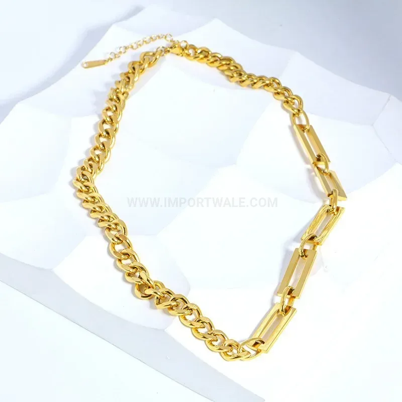 Chic Geometric Cuban Link Stainless Steel Chain Necklace