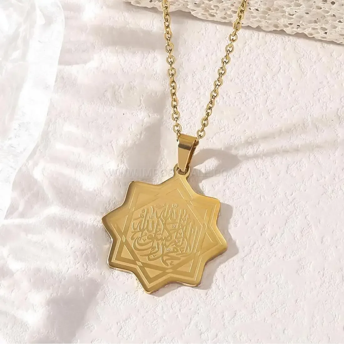 Elegant Stainless Steel Octagonal Star Shahada Pendant Islamic Necklace
