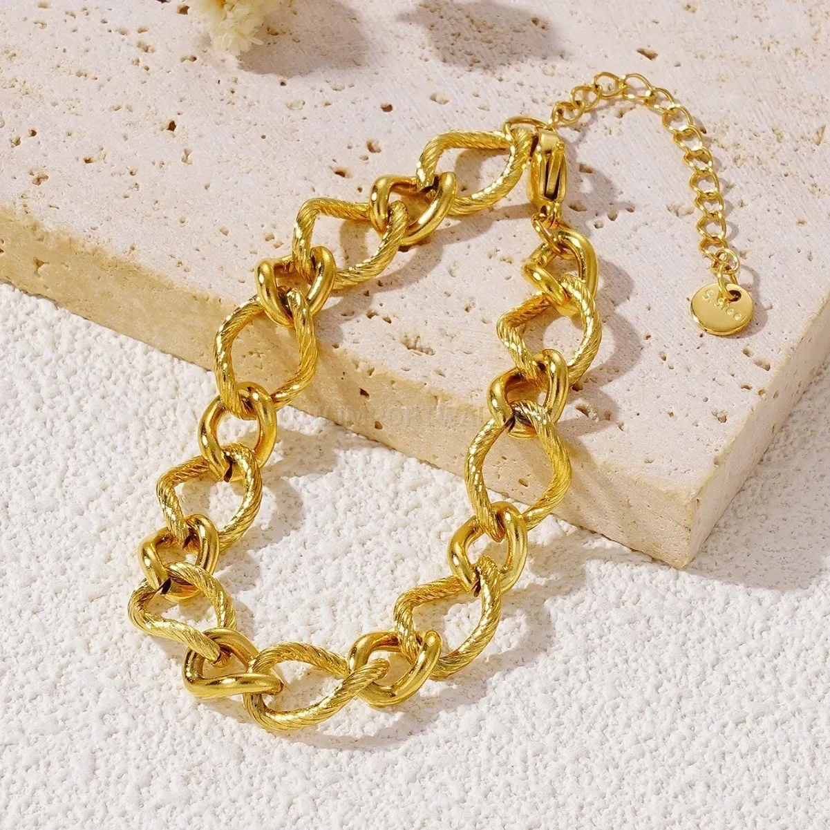 Twisted Rope Chain Gold Plated Stainless Steel Bracelet