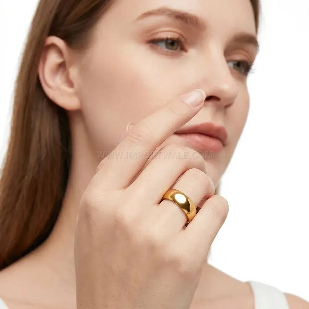 Trendy Polished 14K Gold Plated Stainless Steel Band Ring