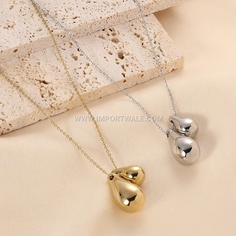 Minimalist Stainless Steel Double Waterdrop Pendant Necklace