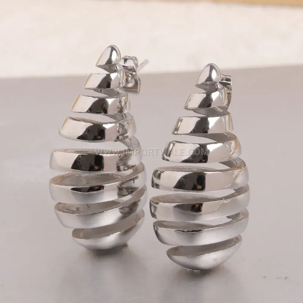 Textured Hollow Teardrop Stainless Steel Stud Earrings