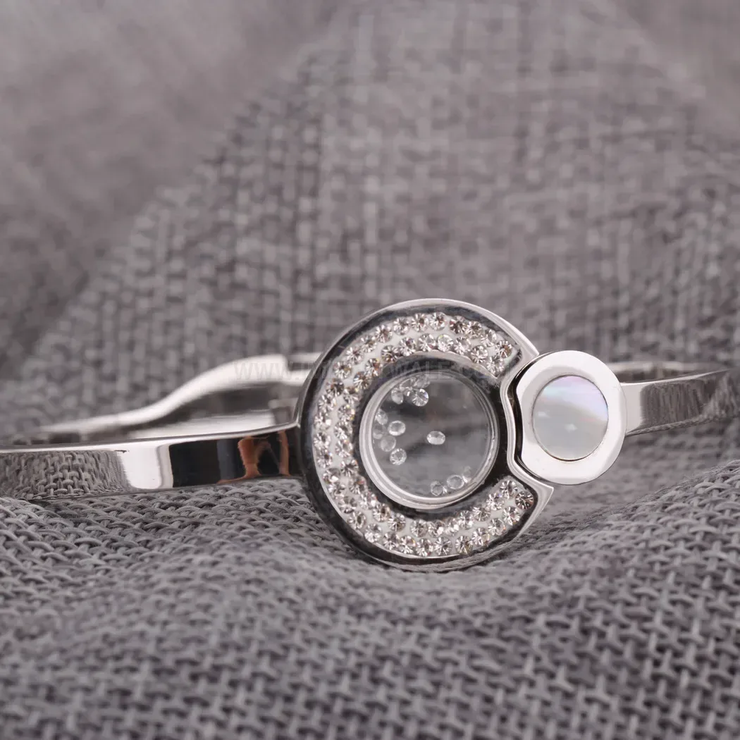 Fashion Stainless Steel Shell and Rhinestone Patchwork Bangle