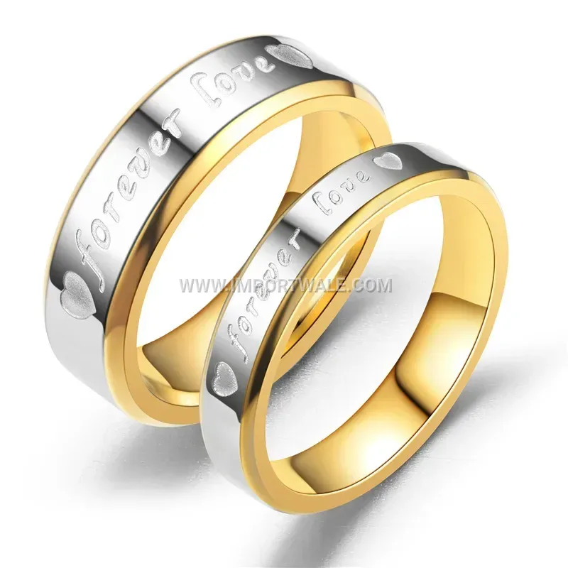 Beveled Two-Tone Forever Love Stainless Steel Couple Ring