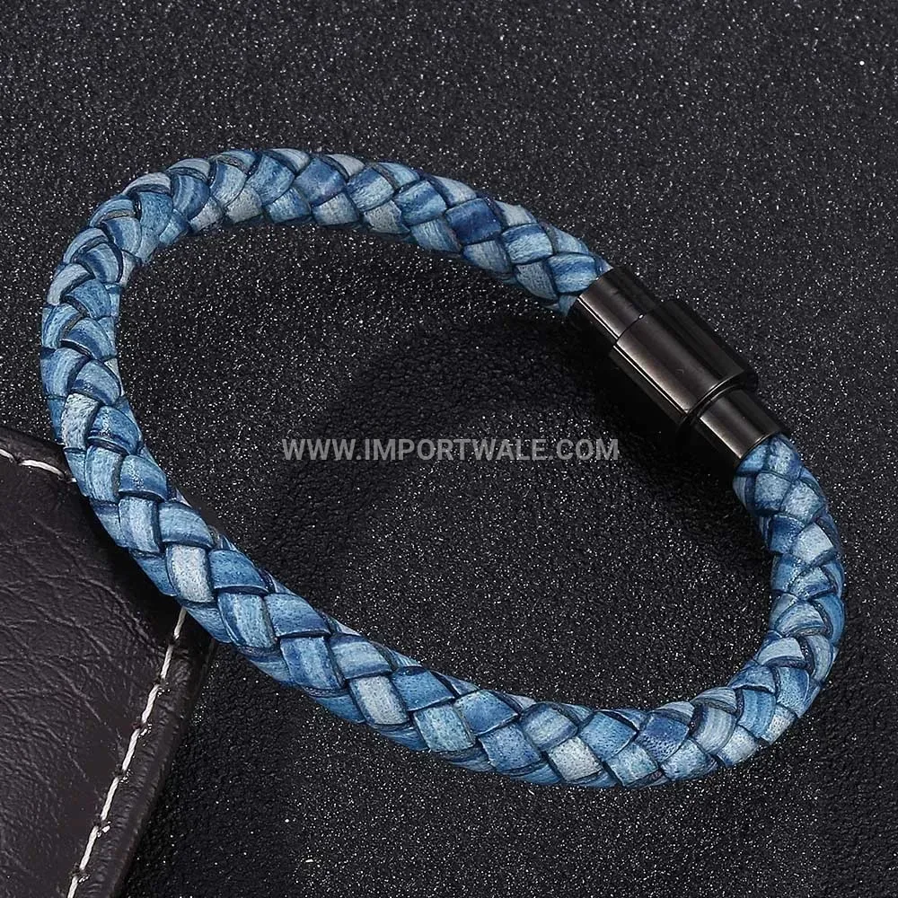 Vintage Electroplated Stainless Steel Leather Men Bracelet