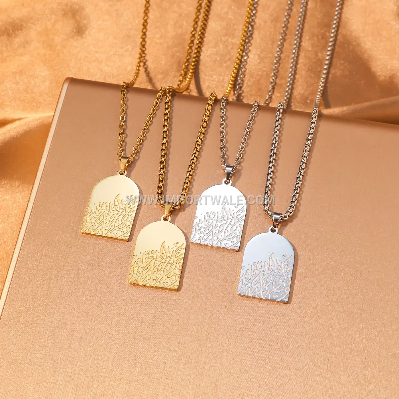 Stainless Steel Arabic Calligraphy Pendant Necklace with Link Chain