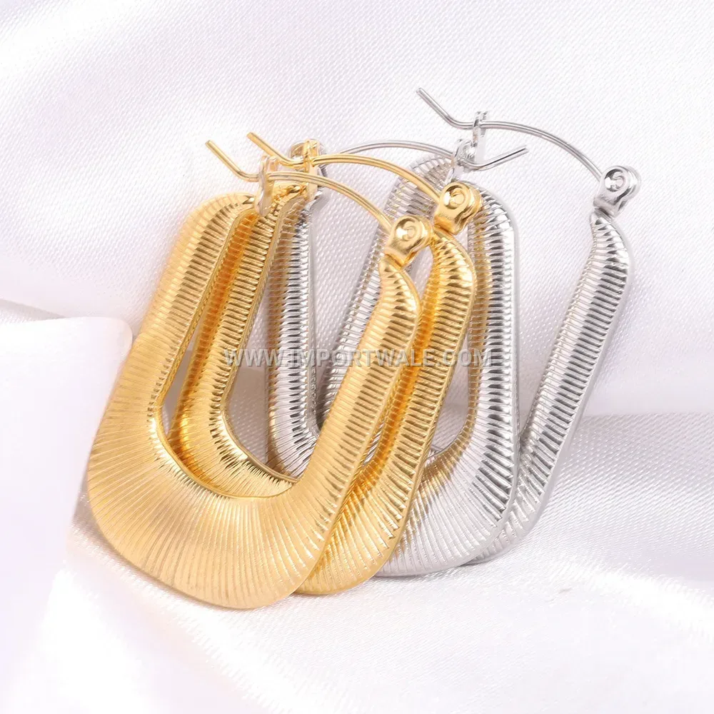 Geometric Cutout Grooved Stainless Steel Drop Earrings