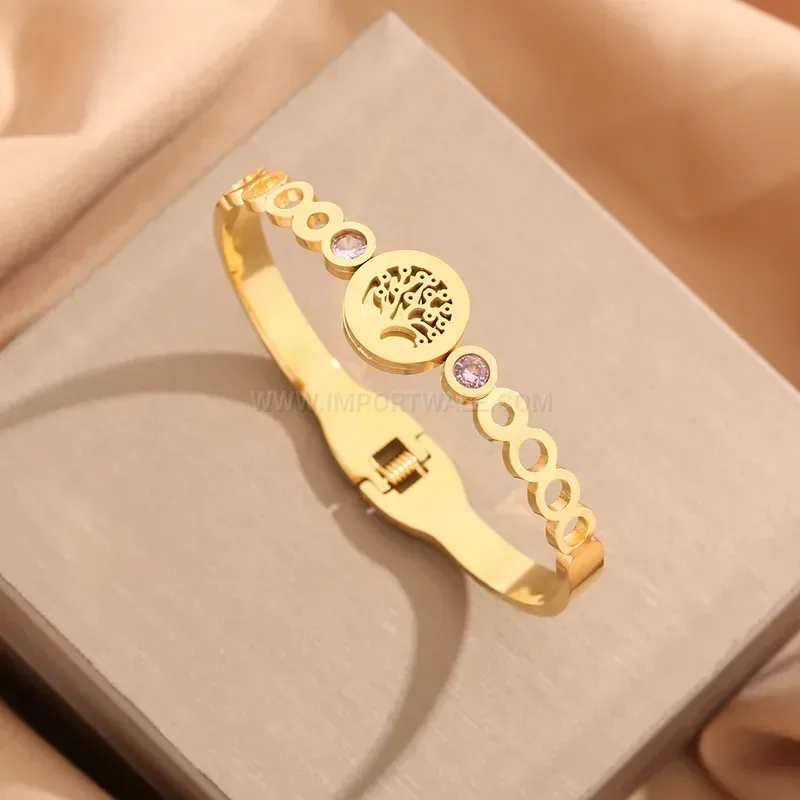 Tree of Life Zircon Titanium Steel Bangle