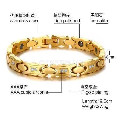 Heart Accent Stainless Steel Bio Magnet Link Bracelet