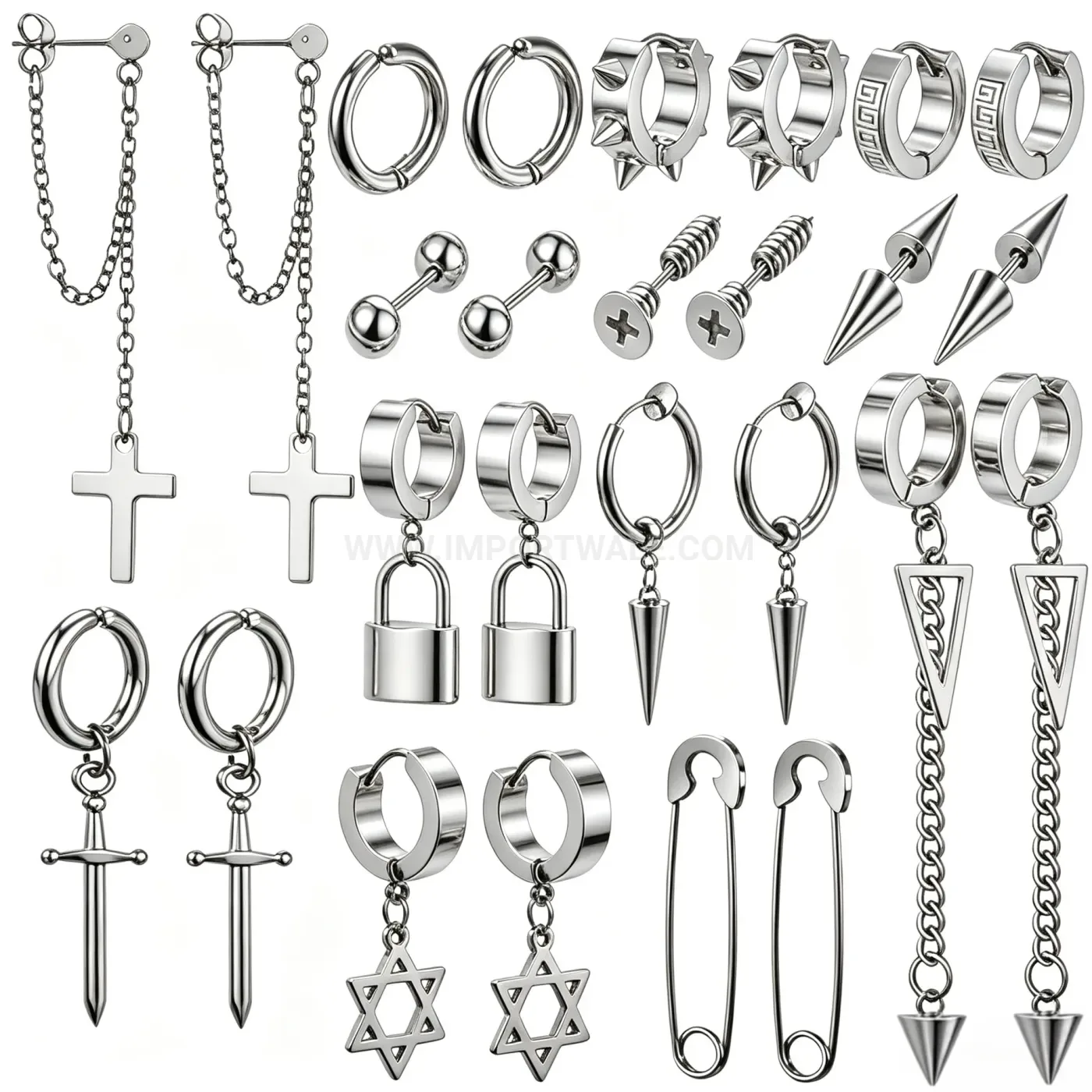 Elegant Vintage Subculture Stainless Steel Geometric Pendant Hoop Piercing Set