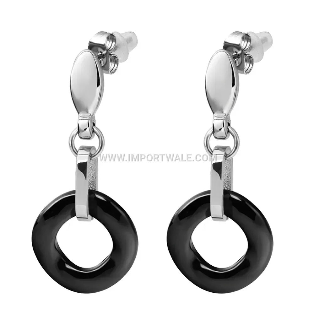 Two-Tone Ceramic Stainless Steel Circular Stud Earrings