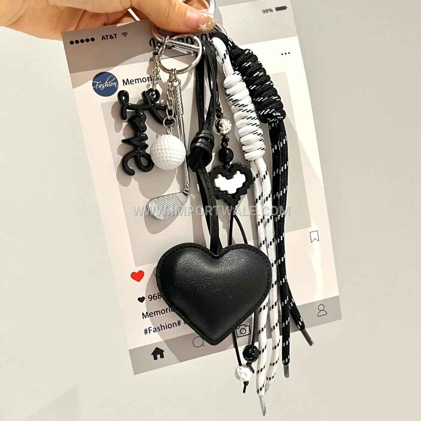 Two Tone Leather Heart Golf Bag Charm