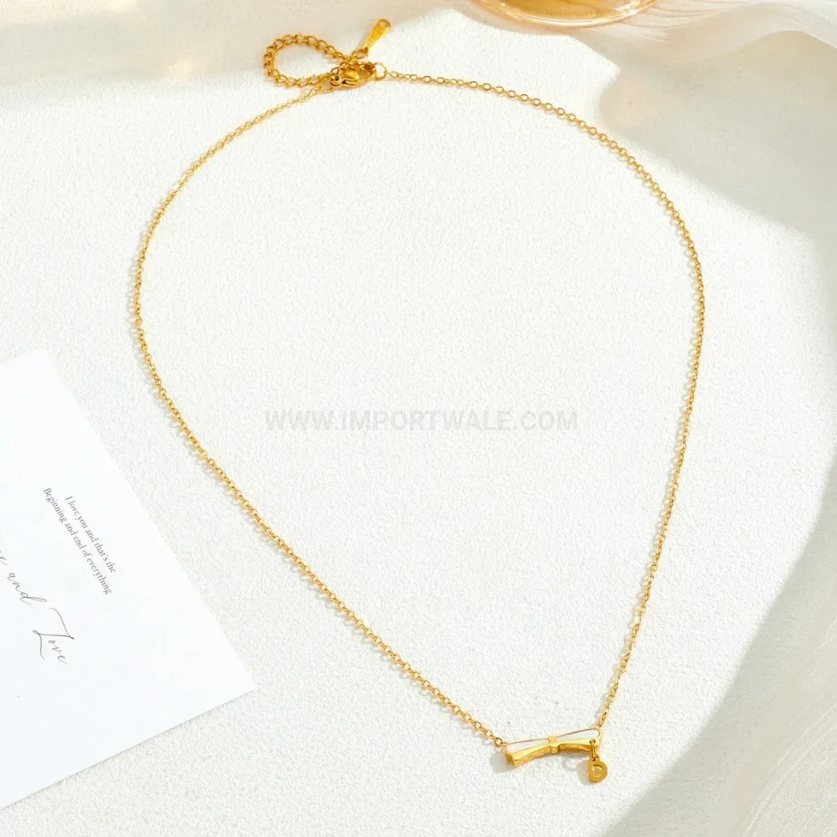 Trendy Delicate Gold Plated Ribbon Bow Pendant Stainless Steel Necklace