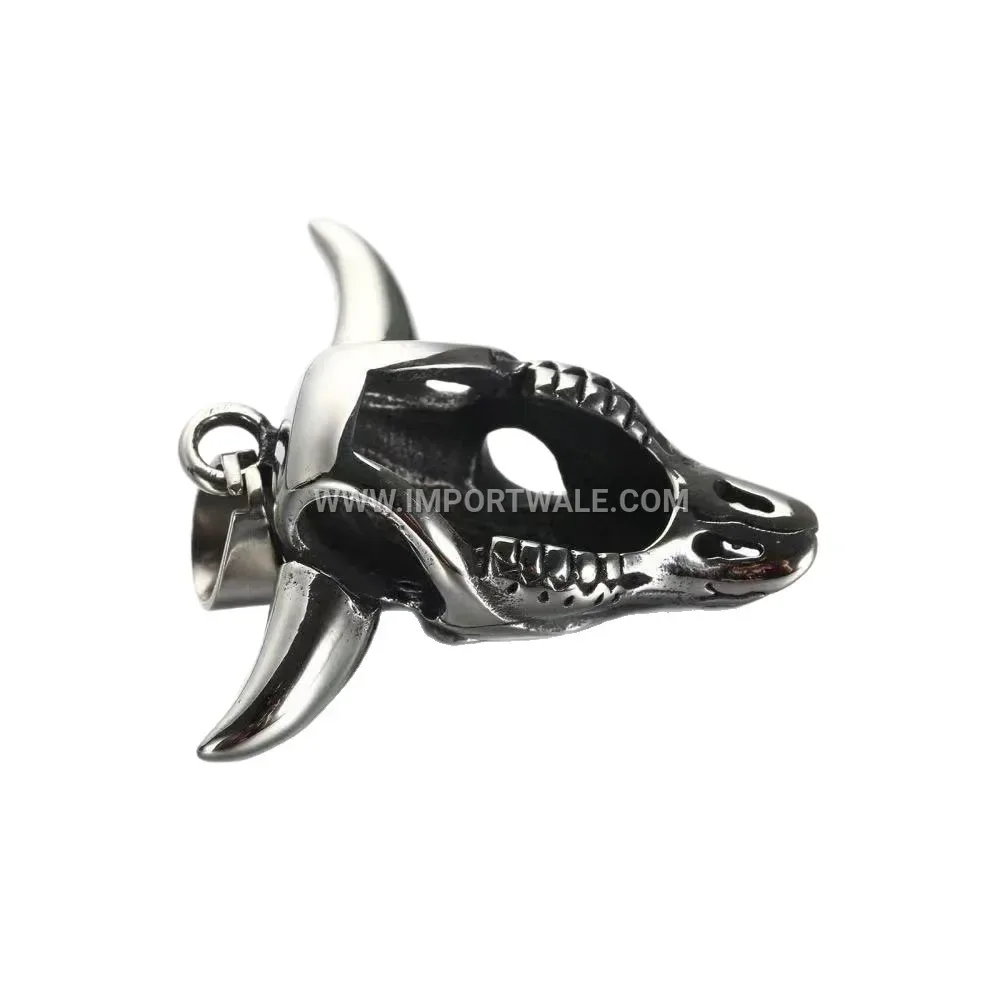 Vintage Stainless Steel Bull Skull Pendant for Men