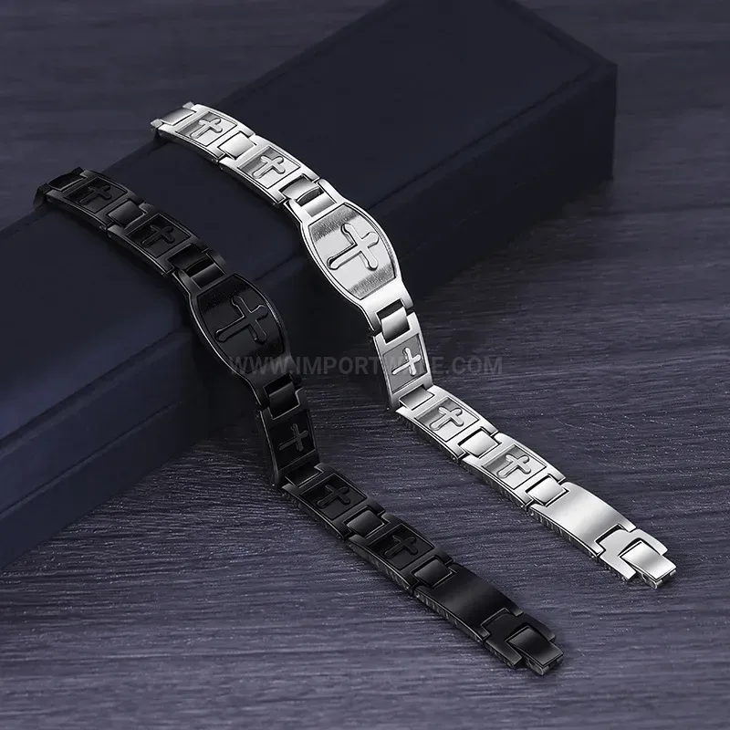 Elegant Religious Cross Titanium Steel Magnetic Therapy Bracelet