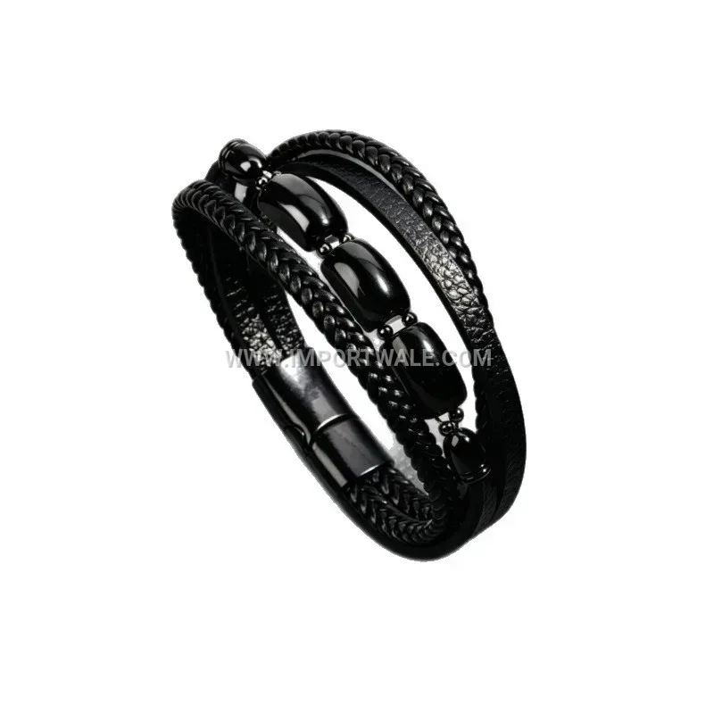 Multi Layer Natural Stone Braided Leather Bracelet