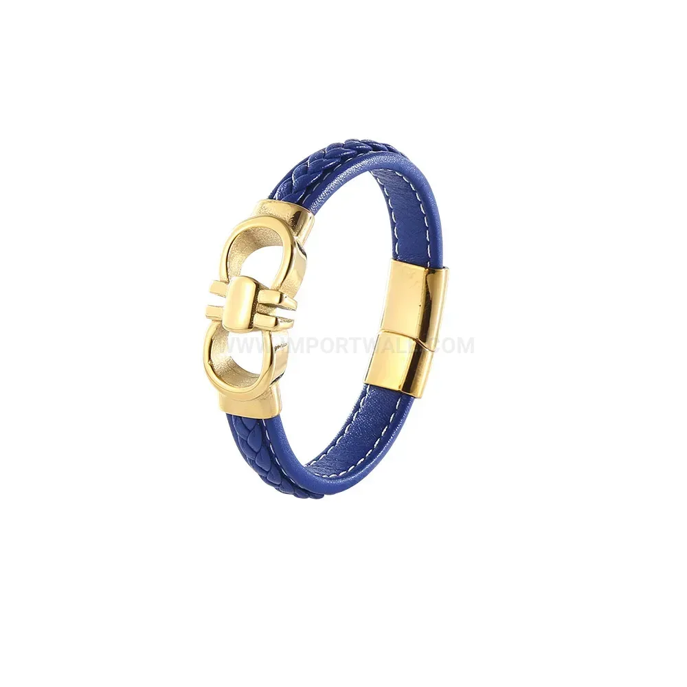 Gold-Tone Stainless Steel Leather Cuff Bracelet
