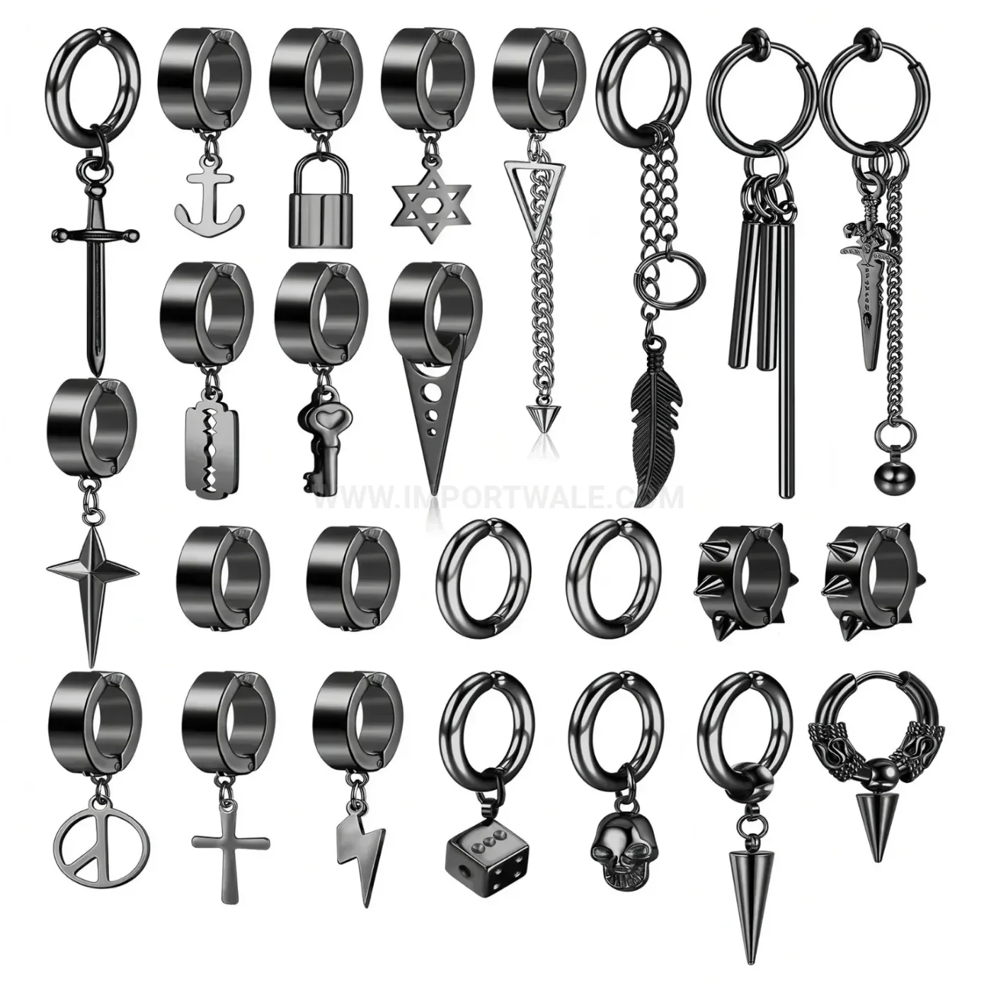 Bold Magnetic Stainless Steel Zircon Stud Earrings Set