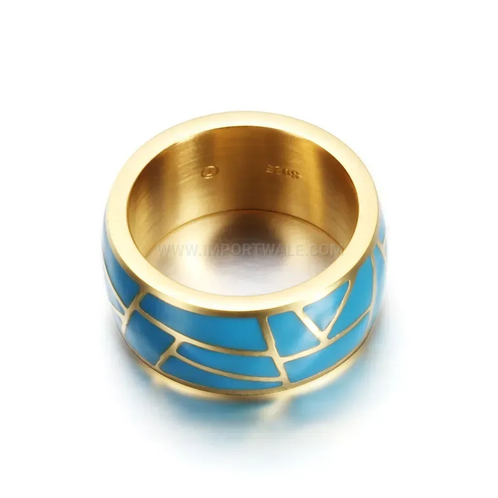 Elegant Minimalist Blue Epoxy Inlay Stainless Steel Band Ring