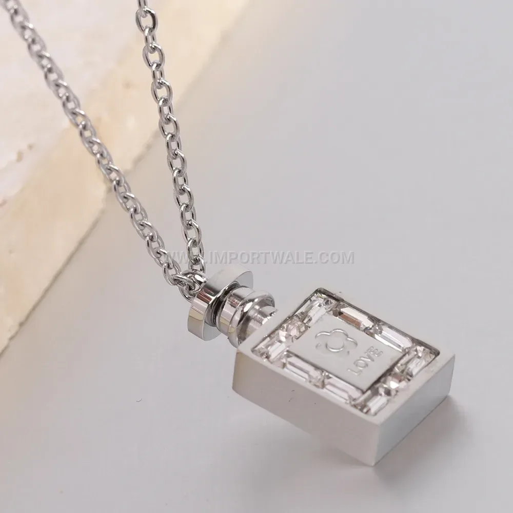 Engraved Love Perfume Bottle Stainless Steel Pendant Necklace