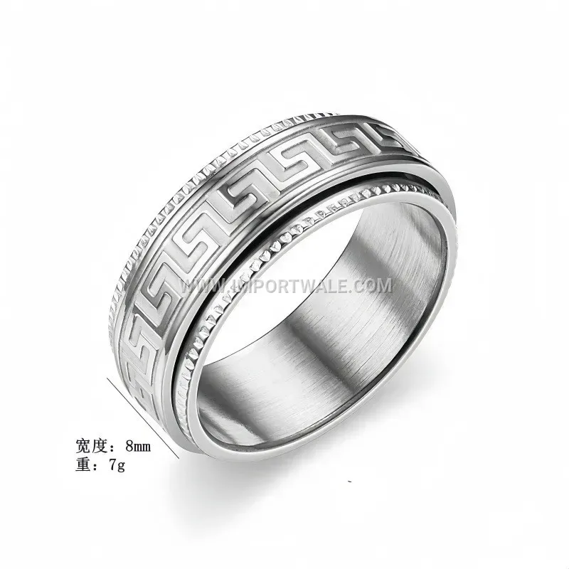 Carved Stainless Steel Spinning Band Ring with Great Wall Pattern