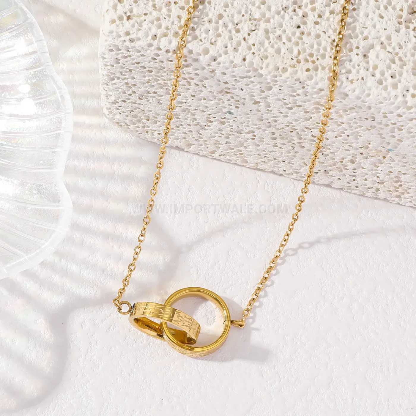 Modern 18K Gold Plated Stainless Steel Arabic Script Pendant Necklace