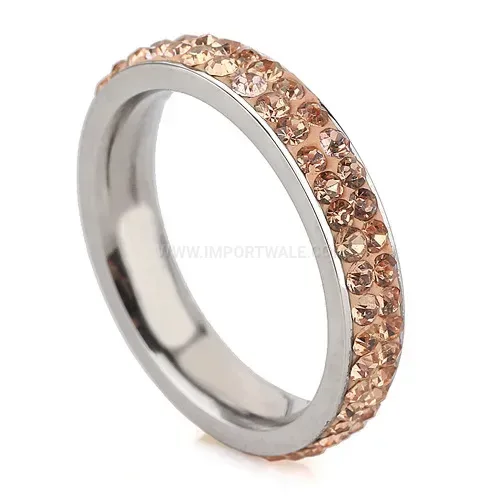 Double-Row Crystal Inlaid Stainless Steel Minimalist Ring