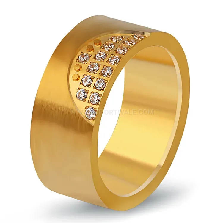 Elegant Gold Plated Stainless Steel Rhinestone Dome Ring