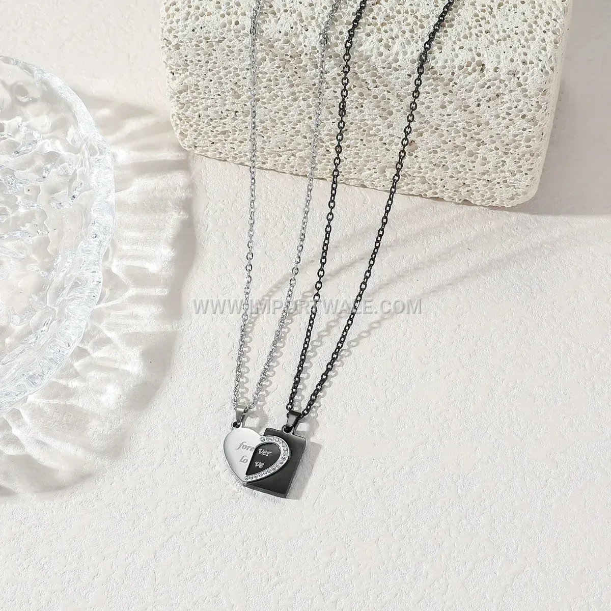 Matching Stainless Steel Stitching Heart Couple Pendant Necklace