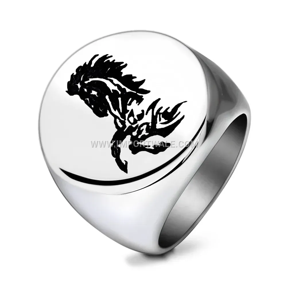 Polished Horse Motif Stainless Steel Signet Ring