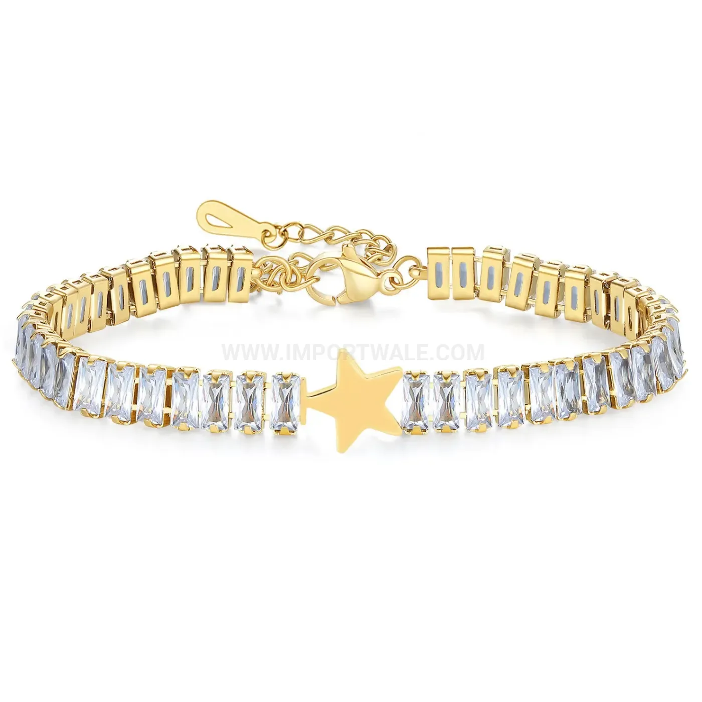 Stainless Steel Cubic Zirconia Star Square Link Bracelet