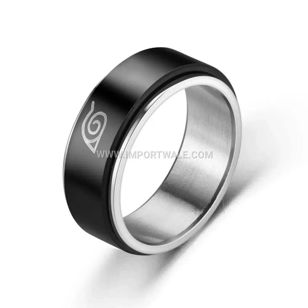 Spinning Black Stainless Steel Anime Patterned Band Ring