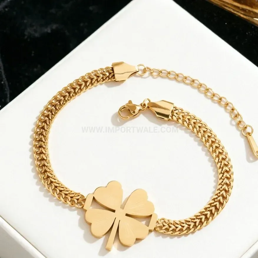 Braided Chain Four Leaf Clover Stainless Steel Bracelet