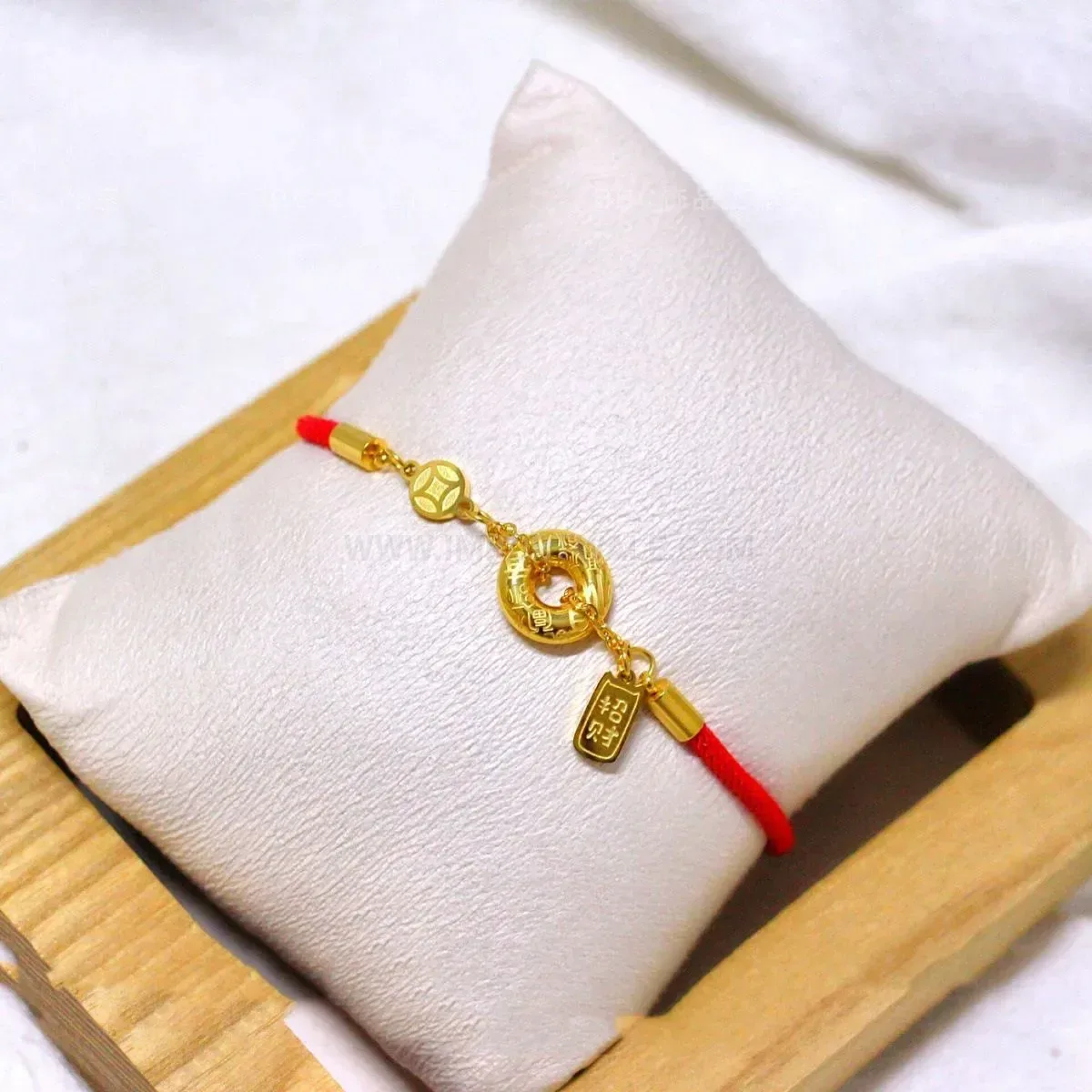 Trendy Gold Plated Coin Accent Red String Titanium Steel Bracelet