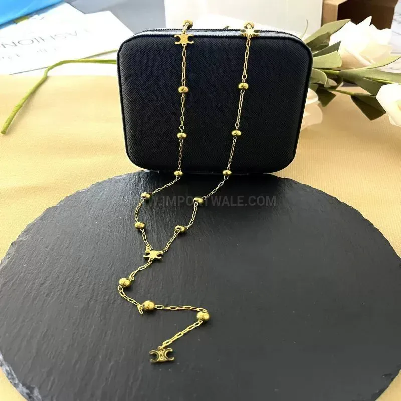 Elegant Gold Plated Titanium Steel Geometric Motif Long Chain Necklace