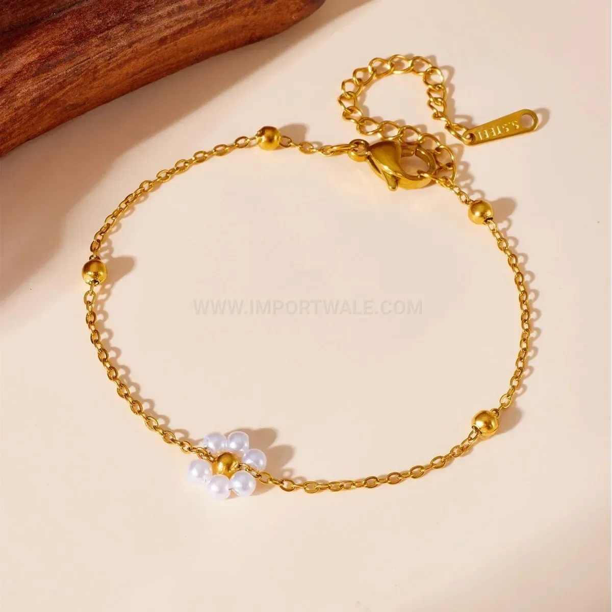 Classic Titanium Steel Floral Pearl Pendant Snake Chain Jewelry Set