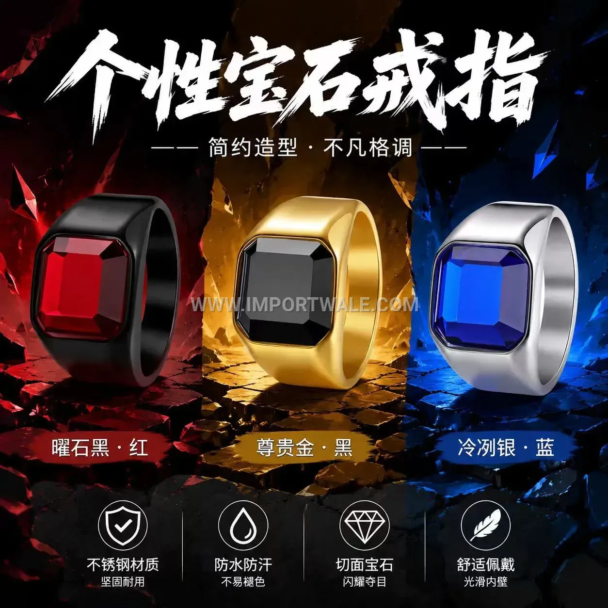 Men Stainless Steel Gemstone Inset Cast Signet Ring