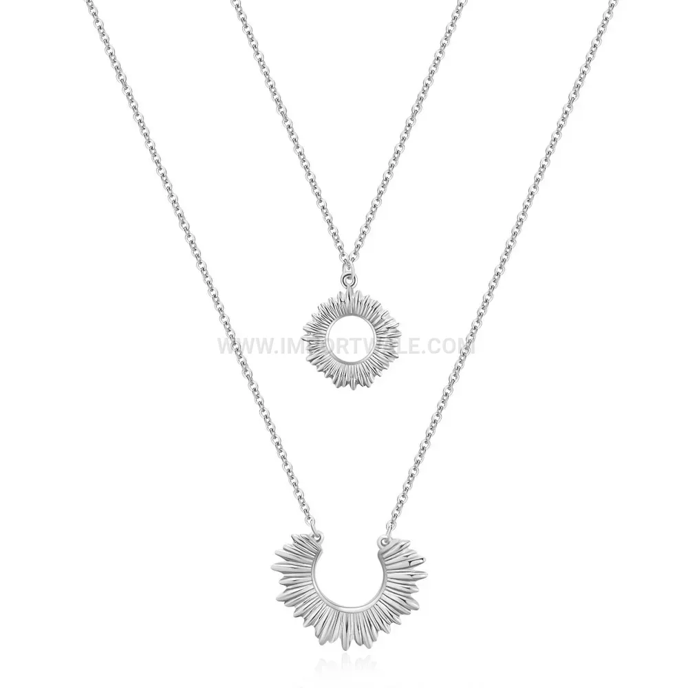 Layered 304 Stainless Steel Sun Moon Pendant Choker Necklace