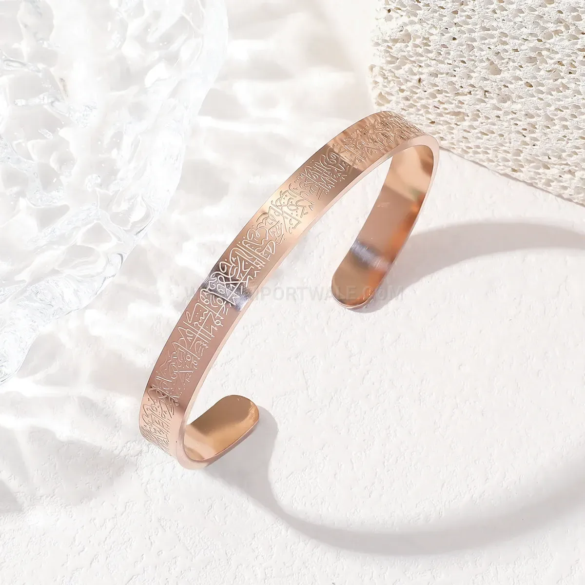 Eight Millimeter Stainless Steel Engraved Calligraphy Cuff Bracelet