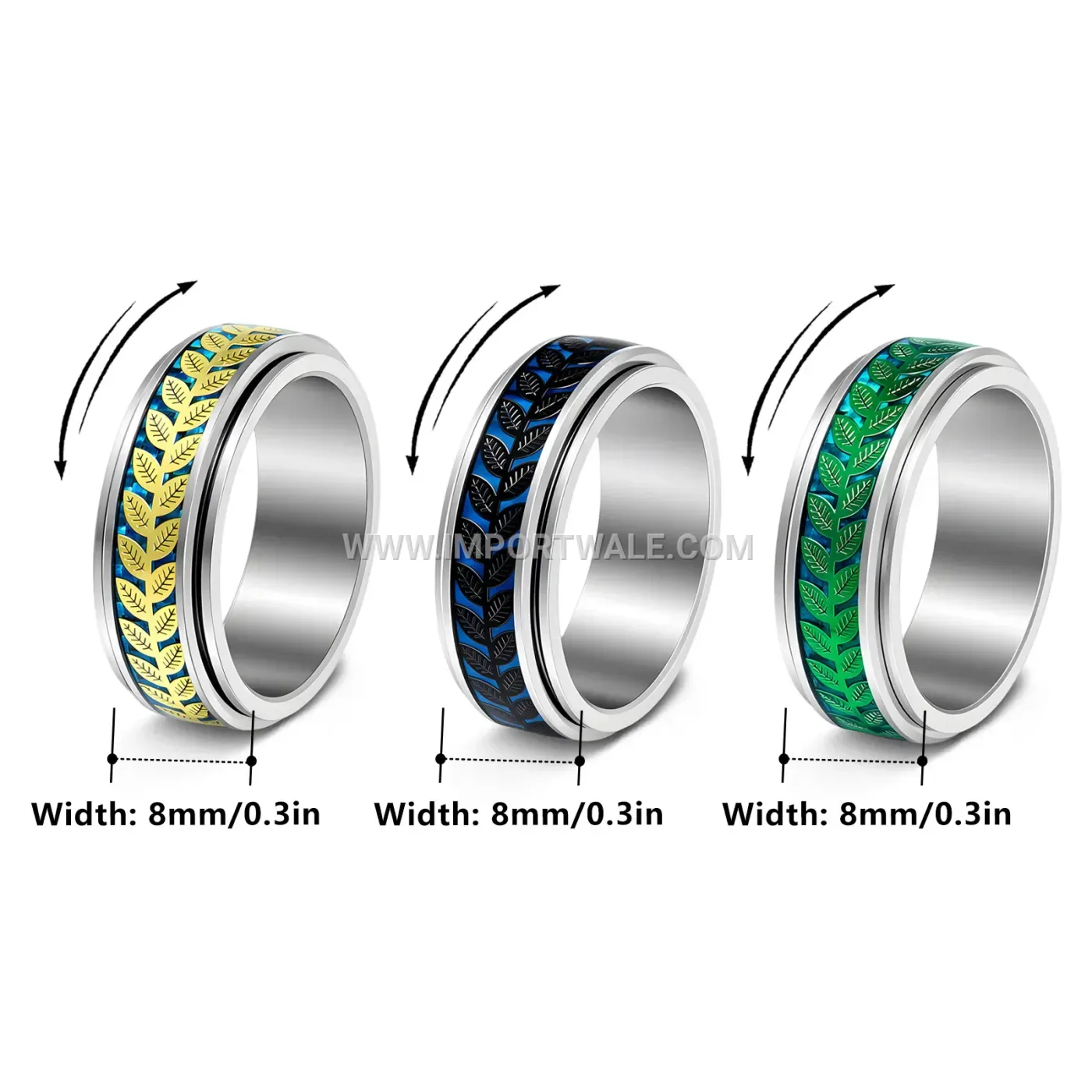 Spinning Olive Leaf Motif Stainless Steel Ring