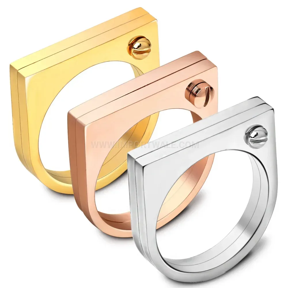 Elegant Double Layered Studded Stainless Steel Band Ring