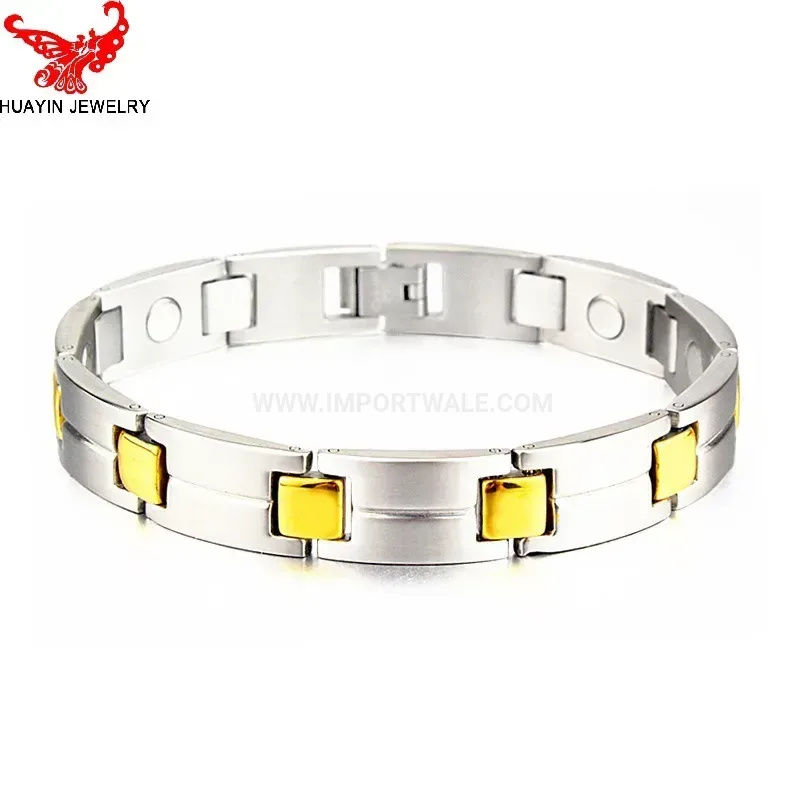 Bold Two Tone Pure Titanium Germanium Bio Magnetic Bracelet